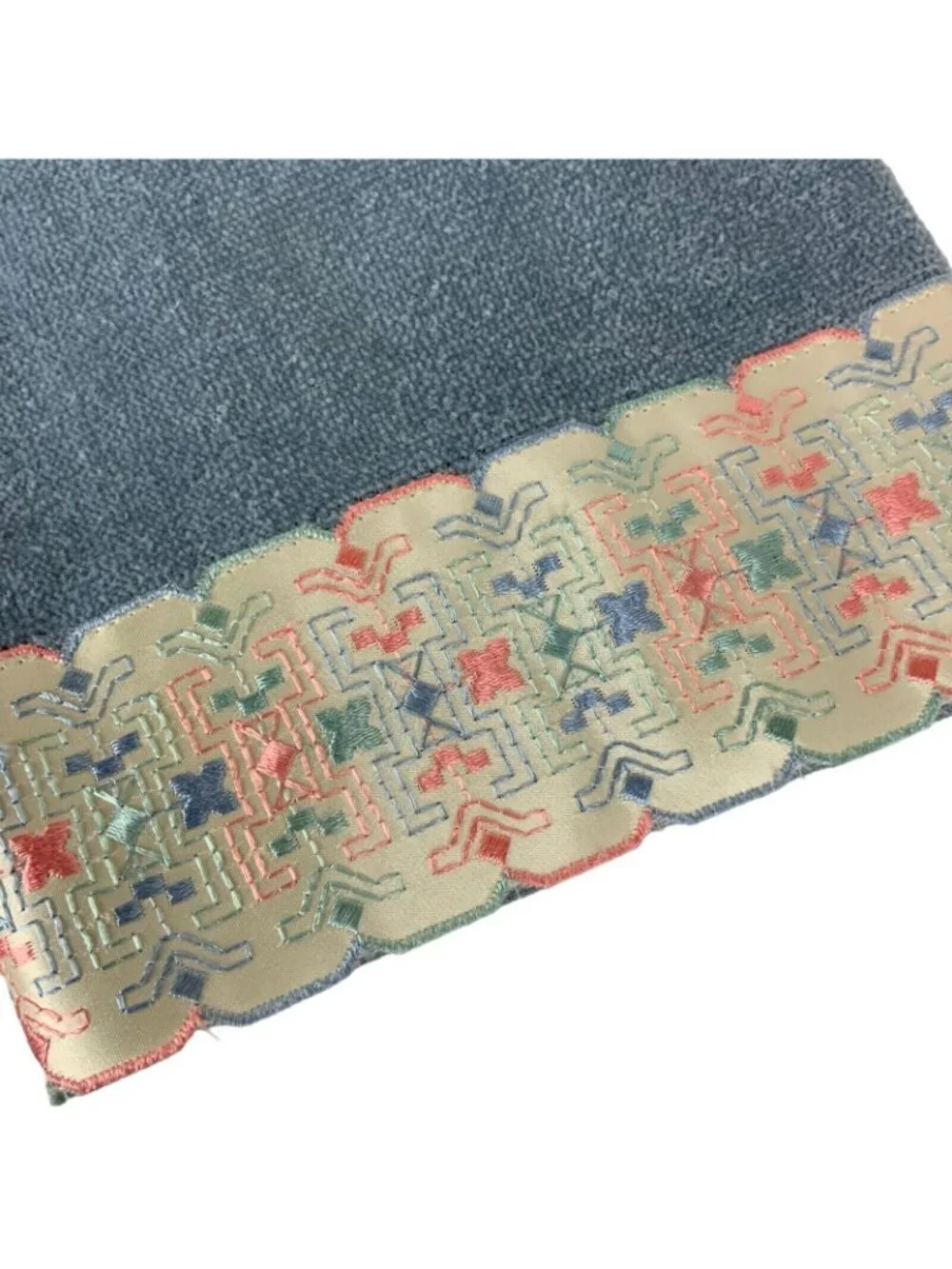Barth Dreyfuss Bath & Washcloth Set Cotton Powder Blue With Applique Embroidery